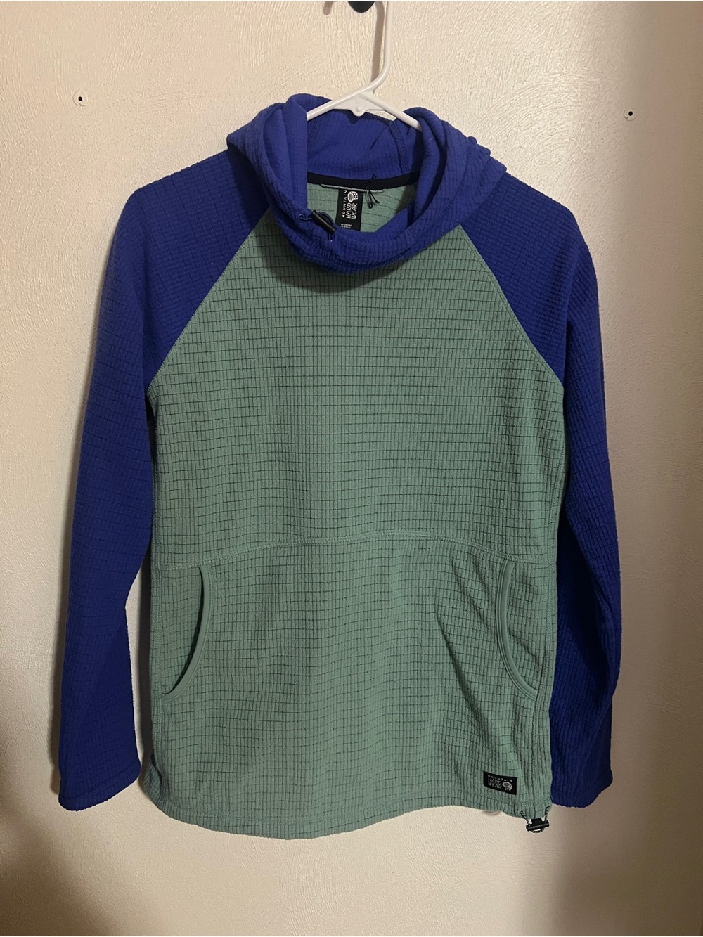 MOUNTAIN HARDWARE Summit Grid Fleece Tunic Hoodie Green Blue Women's Size S EUC